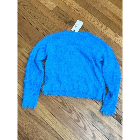 M&S Marks & Spencer Kids Hello Sequin Blue Fuzzy Sweater Jumper NWT - Picture 7 of 7